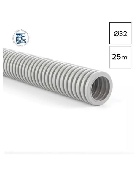 Copex - tub riflat U-PVC - Ø32 mm - 20 metri - 1250N rezistent UV - gri ignifug - Kouvidis - Conflex 2041032