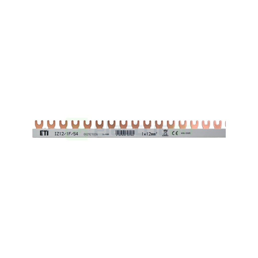 Busbar - Baretă alimentare - 1P monofazat tip furcă 54M (1m) (54x MCB 1P) 12mm² 80A  IZ12/1F/54 - ETI 002921026
