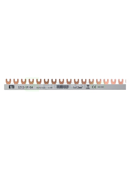 Busbar - Baretă alimentare - 1P monofazat tip furcă 54M (1m) (54x MCB 1P) 12mm² 80A  IZ12/1F/54 - ETI 002921026