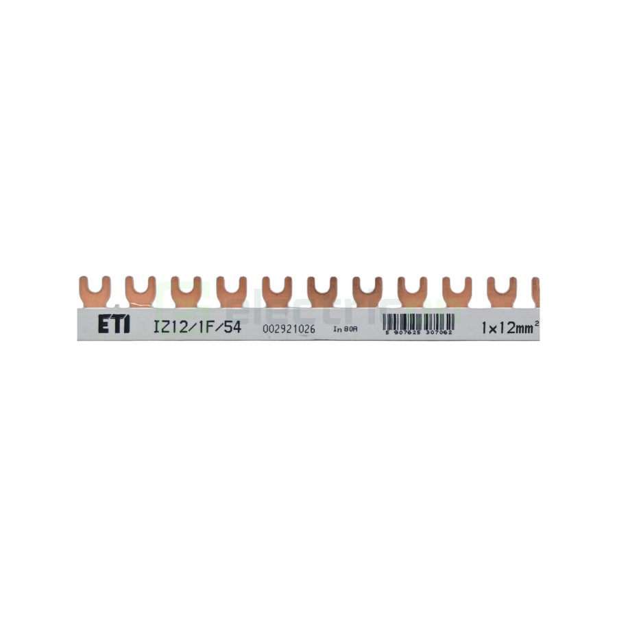 Busbar - Baretă alimentare - 1P monofazat tip furcă 54M (1m) (54x MCB 1P) 12mm² 80A  IZ12/1F/54 - ETI 002921026