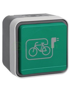Priză - Schuko - capac verde simbol E-bike - aplicat - gri - IP55 - Berker W.1 - WNC195