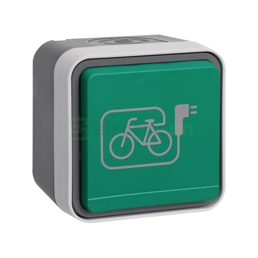 Priză - Schuko - capac verde simbol E-bike - aplicat - gri - IP55 - Berker W.1 - WNC195