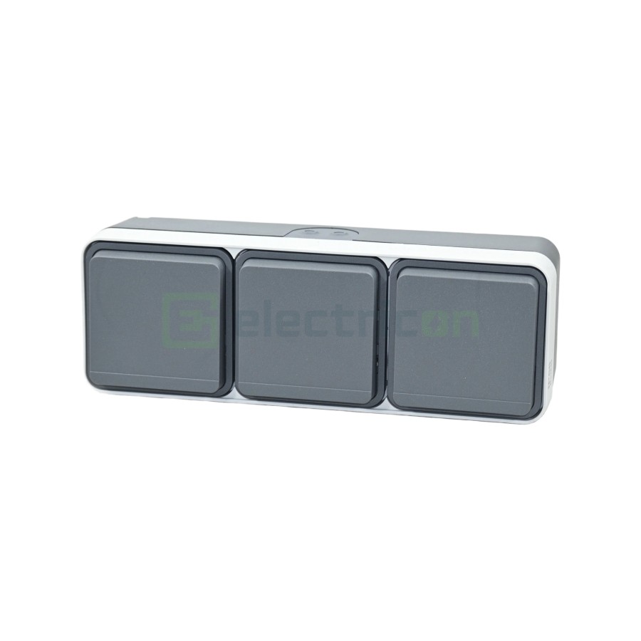 Priză - Schuko - 3 module - aplicat - gri deschis mat - IP55 - Berker W.1 - WNC143