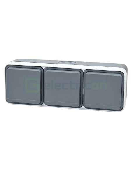 Priză - Schuko - 3 module - aplicat - gri deschis mat - IP55 - Berker W.1 - WNC143