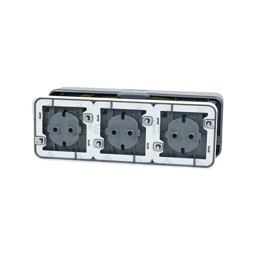 Priză - Schuko - 3 module - aplicat - gri deschis mat - IP55 - Berker W.1 - WNC143