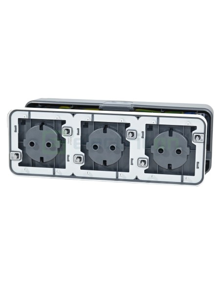 Priză - Schuko - 3 module - aplicat - gri deschis mat - IP55 - Berker W.1 - WNC143