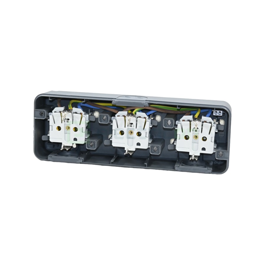Priză - Schuko - 3 module - aplicat - gri deschis mat - IP55 - Berker W.1 - WNC143