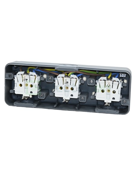 Priză - Schuko - 3 module - aplicat - gri deschis mat - IP55 - Berker W.1 - WNC143