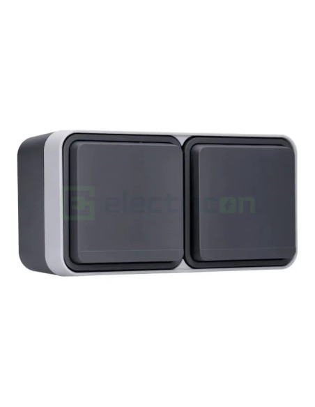 Priză - Schuko - dublă capac orizontală - aplicat - gri antracit - IP55 - Berker W.1 - 47843515