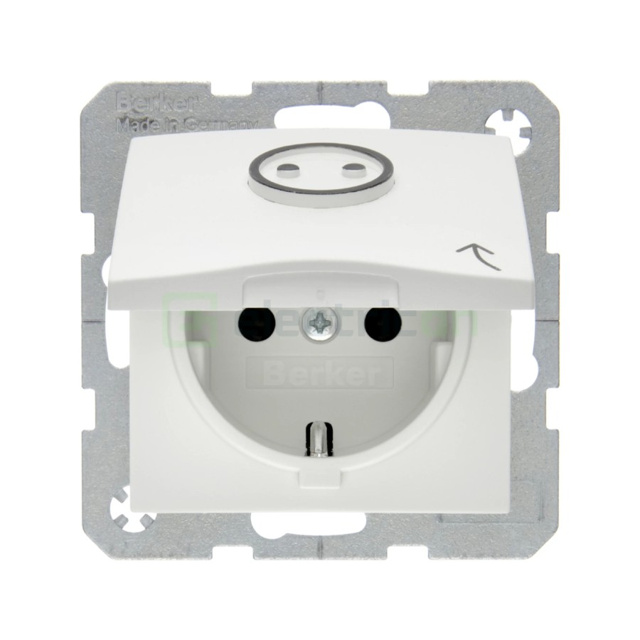 Priză - Schuko - capac și simbol tactil - Berker S.1 - alb mat - 47861949