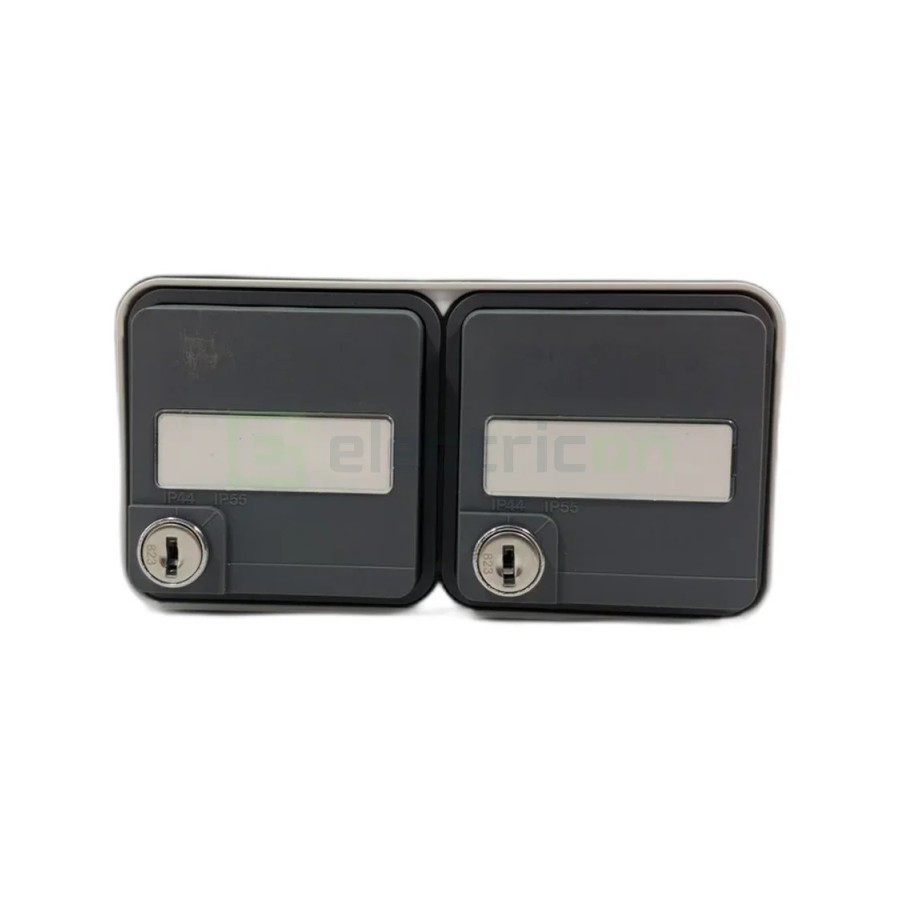 Priză - Schuko - dublă capac opac port etichetă cheie - aplicat - gri - IP55 - Berker W.1 - WNC147