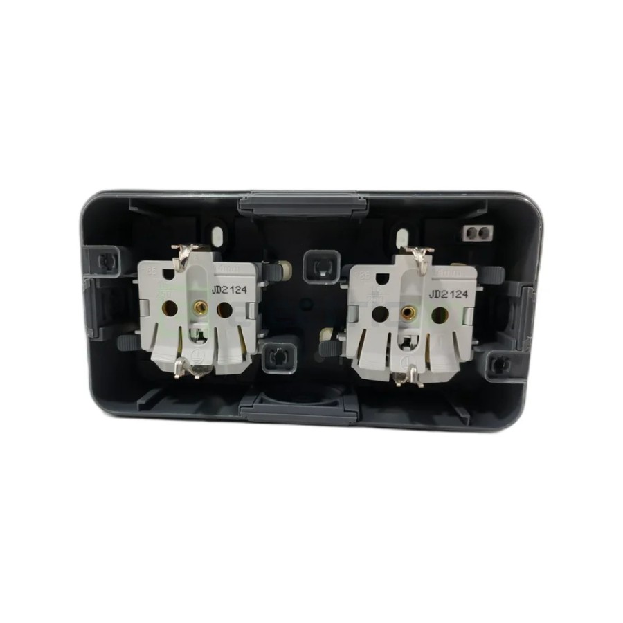 Priză - Schuko - dublă capac opac port etichetă cheie - aplicat - gri - IP55 - Berker W.1 - WNC147