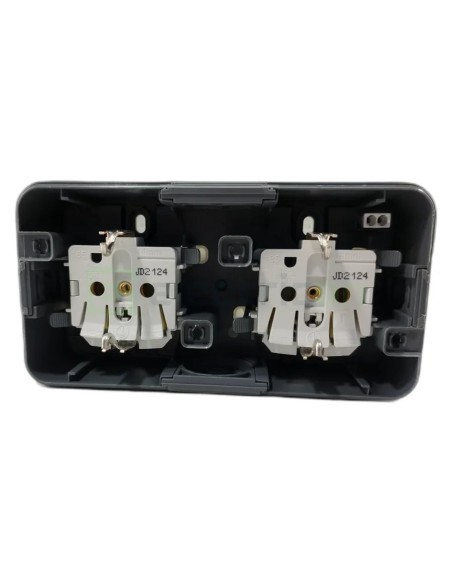 Priză - Schuko - dublă capac opac port etichetă cheie - aplicat - gri - IP55 - Berker W.1 - WNC147