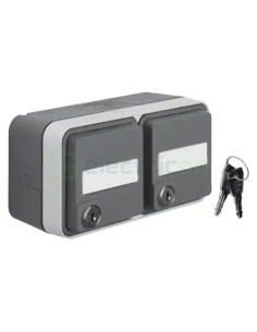 Priză - Schuko - dublă capac opac port etichetă cheie - aplicat - gri - IP55 - Berker W.1 - WNC147