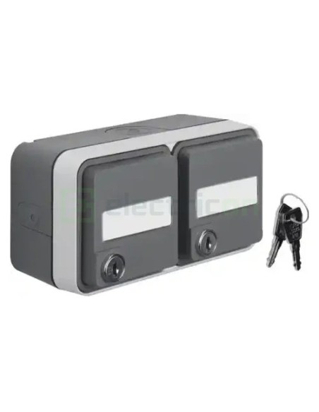 Priză - Schuko - dublă capac opac port etichetă cheie - aplicat - gri - IP55 - Berker W.1 - WNC147