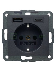 Priză - Schuko - 1x USB-A+1USB-C PD 20W - antracit mat - Berker S.1 - 48141606