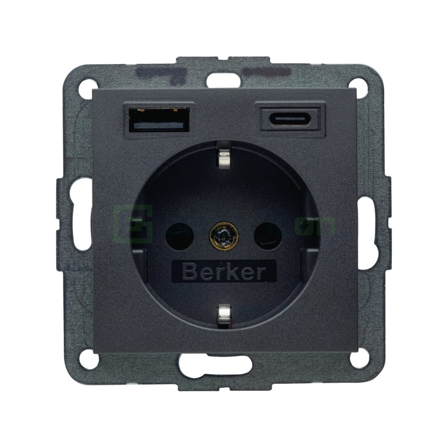 Priză - Schuko - 1x USB-A+1USB-C PD 20W - antracit mat - Berker S.1 - 48141606