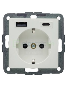 Priză - Schuko - 1x USB-A+1USB-C PD 20W - alb mat - Berker S.1 - 48141909