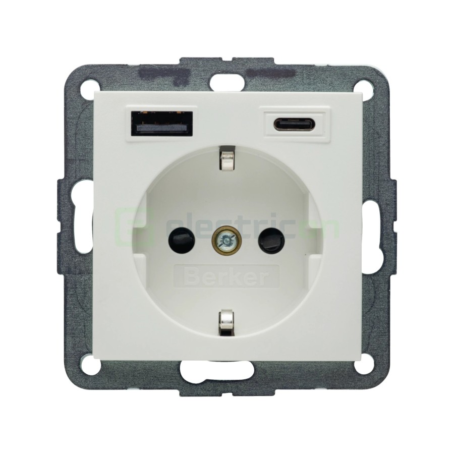 Priză - Schuko - 1x USB-A+1USB-C PD 20W - alb mat - Berker S.1 - 48141909