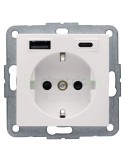 Priză - Schuko - 1x USB-A+1USB-C PD 20W - alb lucios - Berker S.1 - 48148982
