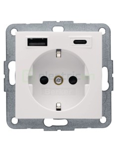 Priză - Schuko - 1x USB-A+1USB-C PD 20W - alb lucios - Berker S.1 - 48148982