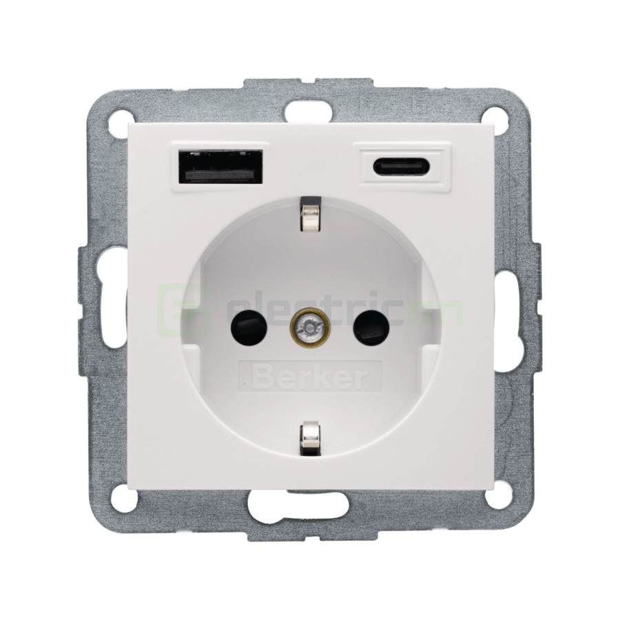 Priză - Schuko - 1x USB-A+1USB-C PD 20W - alb lucios - Berker S.1 - 48148982