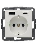 Priză - Schuko - 1x USB-A+1USB-C PD 20W - alb lucios - Berker S.1 - 48148989