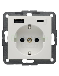 Priză - Schuko - 1x USB-A+1USB-C PD 20W - alb lucios - Berker S.1 - 48148989