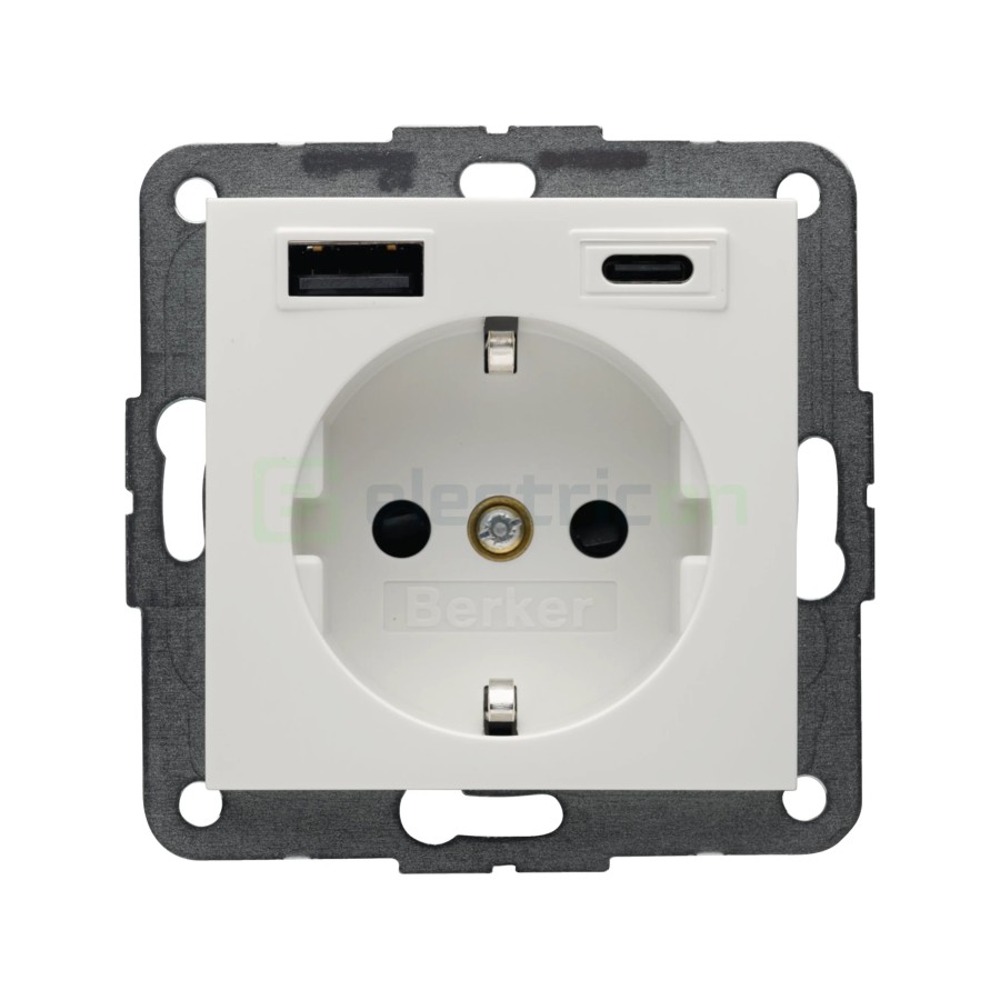 Priză - Schuko - 1x USB-A+1USB-C PD 20W - alb lucios - Berker S.1 - 48148989