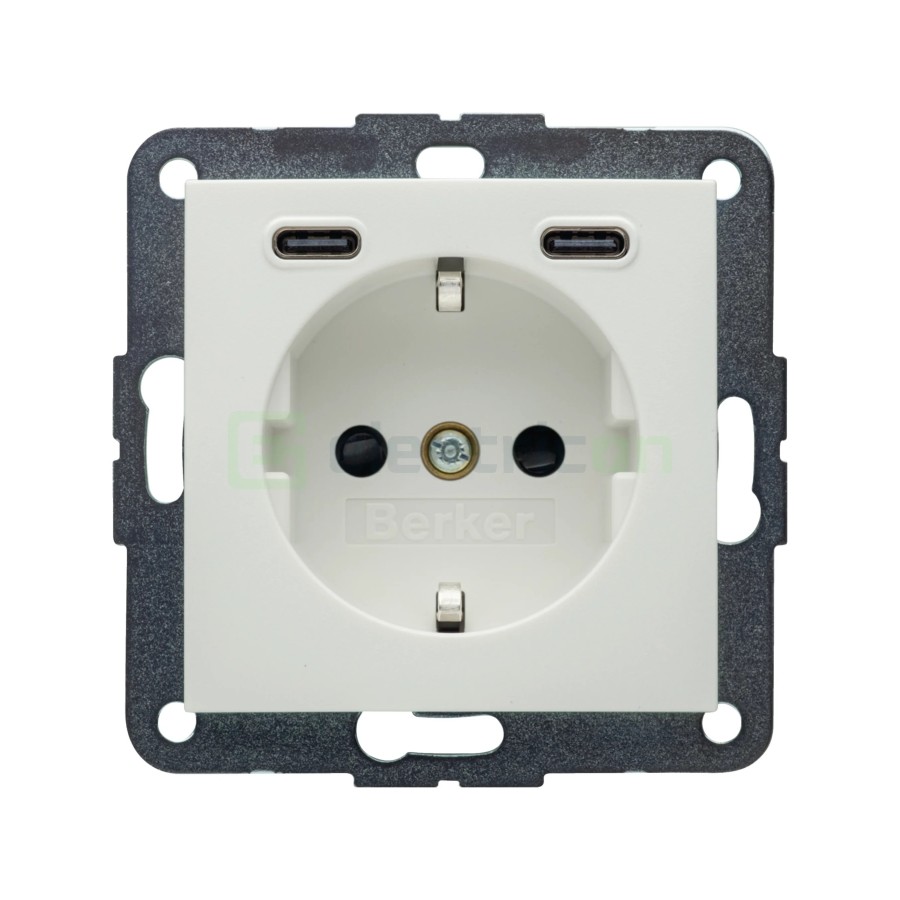 Priză - Schuko - 1x USB-A+1USB-C PD 20W - alb mat - Berker S.1 - 48151909