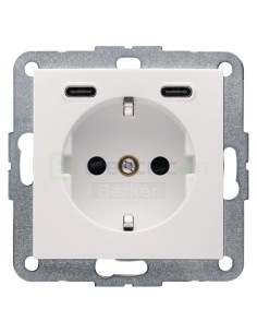Priză - Schuko - 2x USB-C PD 20W - alb lucios - Berker S.1 - 48158982