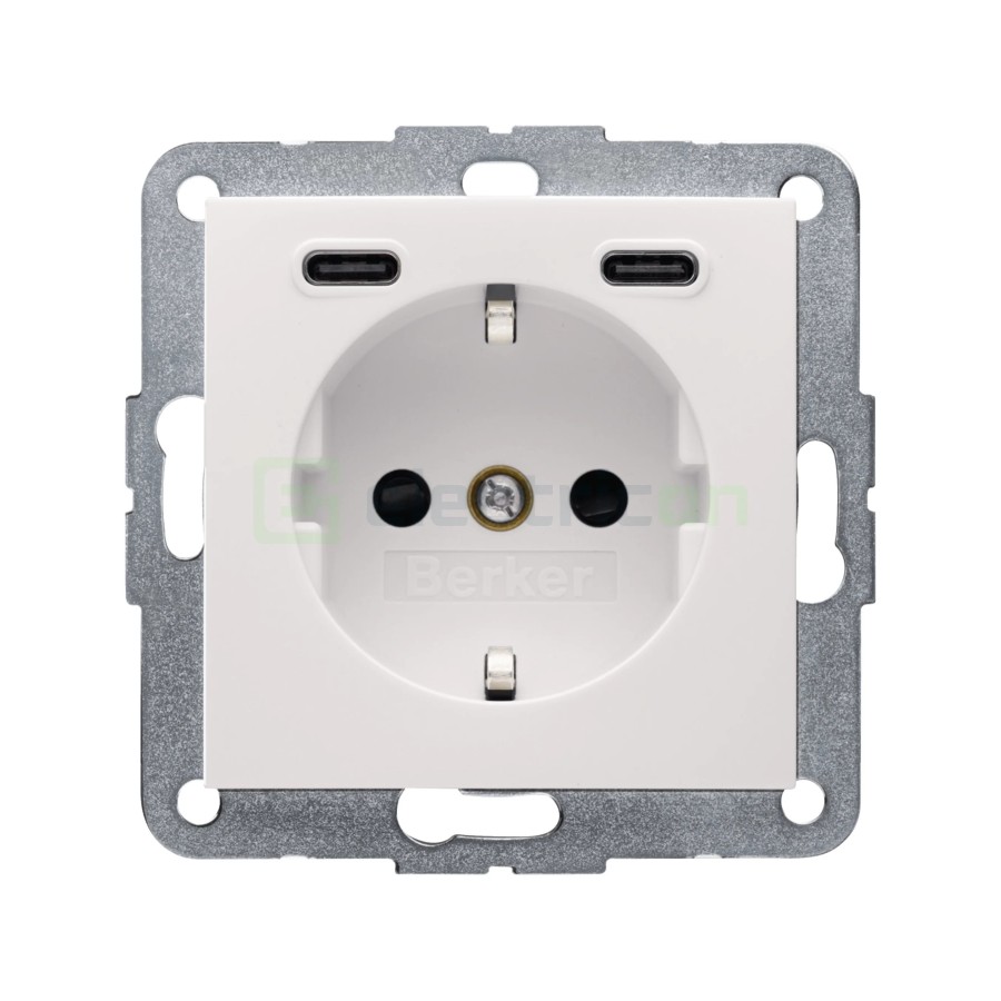 Priză - Schuko - 2x USB-C PD 20W - alb lucios - Berker S.1 - 48158982
