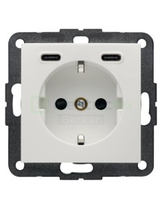 Priză - Schuko - 2USB-C PD 20W - alb lucios - Berker S.1 - 48158989