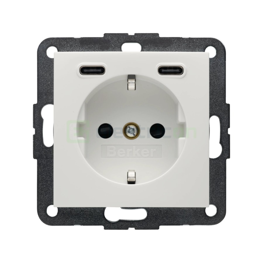 Priză - Schuko - 2USB-C PD 20W - alb lucios - Berker S.1 - 48158989