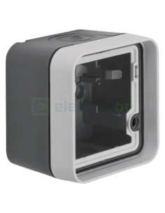Doză aparataj - montaj aparent - 1 modul - 76x76x56 mm - cu ramă - gri/negru - exterior IP55 - Berker W.1 - WNA671