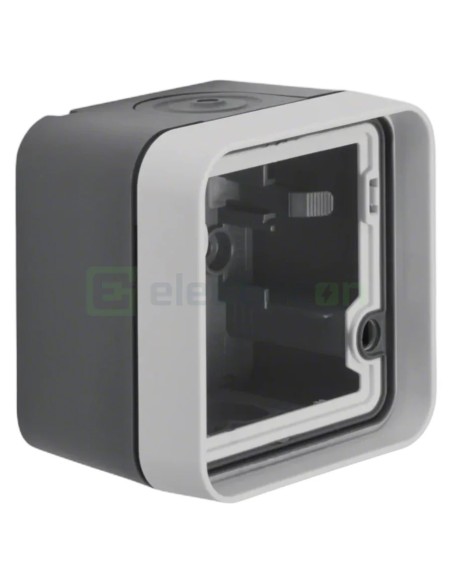 Doză aparataj - montaj aparent - 1 modul - 76x76x56 mm - cu ramă - gri/negru - exterior IP55 - Berker W.1 - WNA671