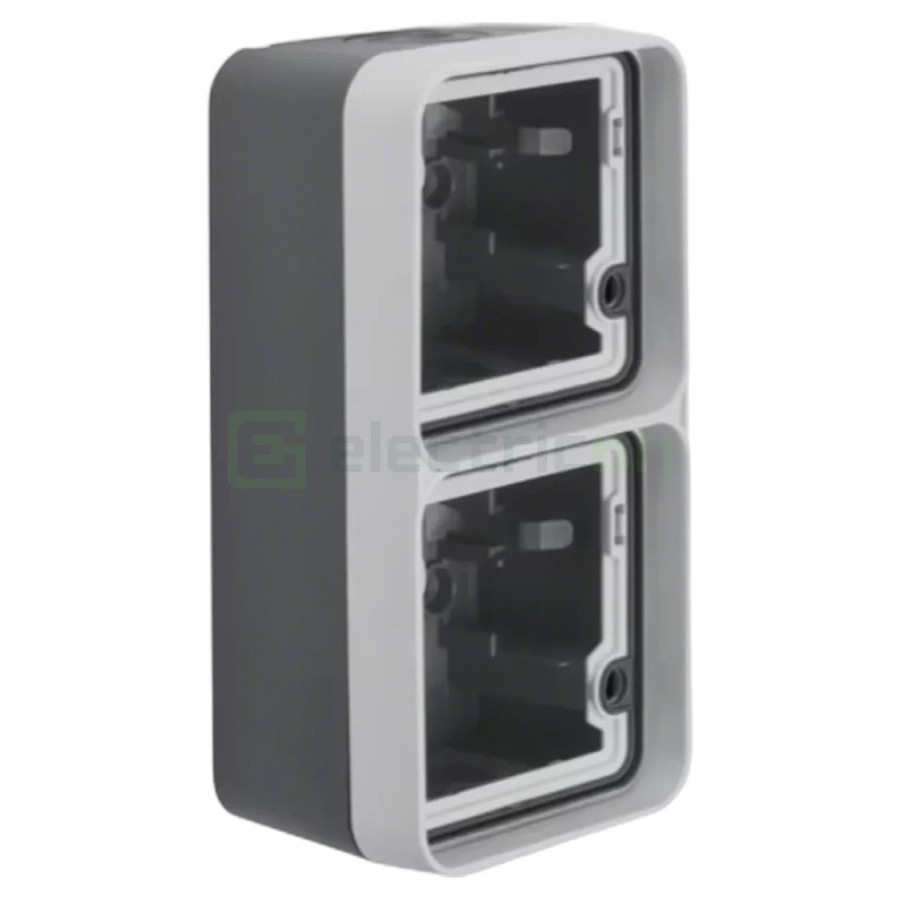 Doză aparataj - montaj aparent cu ramă -  76x147x56 mm - 2 module vertical - gri/negru - exterior IP55 - Berker W.1 - WNA676