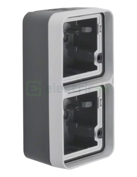 Doză aparataj - montaj aparent cu ramă -  76x147x56 mm - 2 module vertical - gri/negru - exterior IP55 - Berker W.1 - WNA676