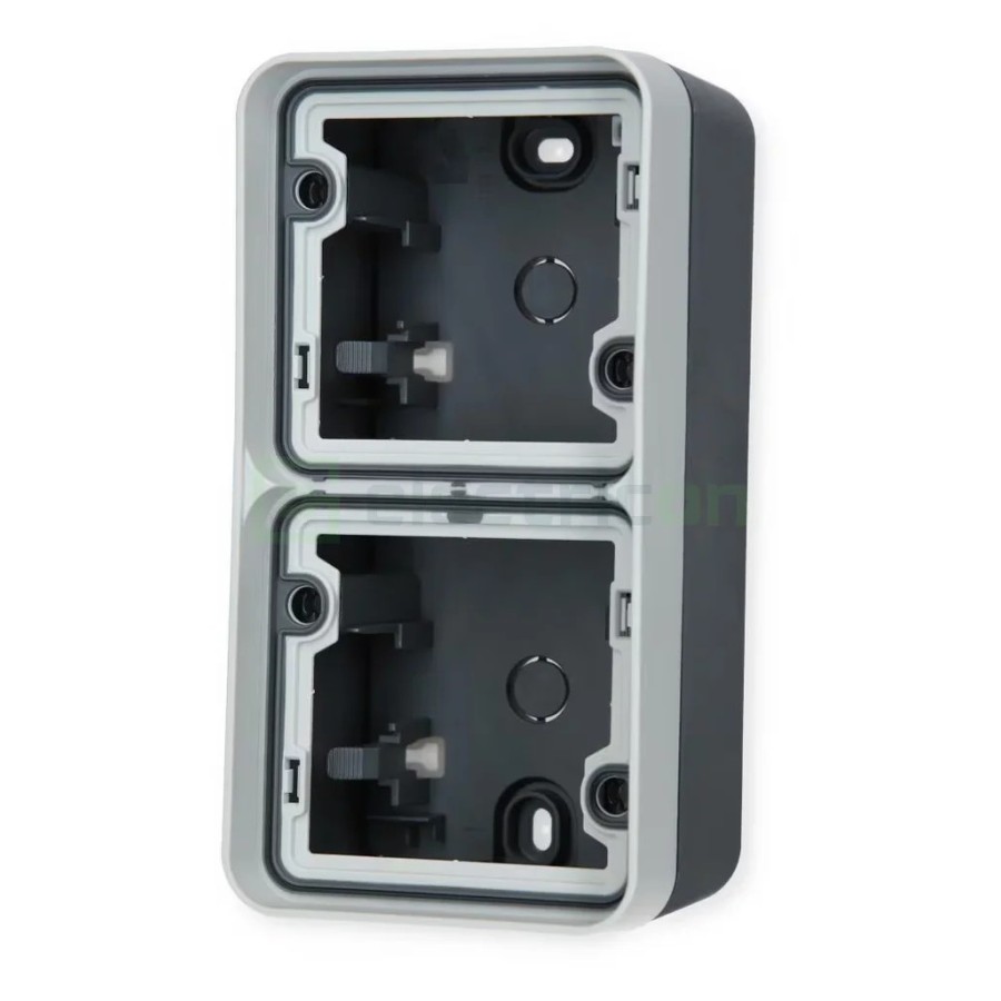 Doză aparataj - montaj aparent cu ramă -  76x147x56 mm - 2 module vertical - gri/negru - exterior IP55 - Berker W.1 - WNA676