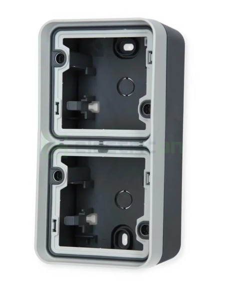 Doză aparataj - montaj aparent cu ramă -  76x147x56 mm - 2 module vertical - gri/negru - exterior IP55 - Berker W.1 - WNA676