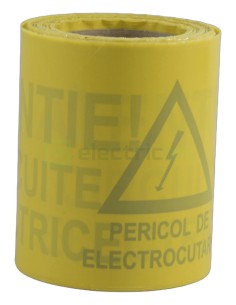 Bandă de avertizare & delimitare „CIRCUITE ELECTRICE” - lățime 150 mm , lungime 100 metri, galben (inscripționată) - EMEE150
