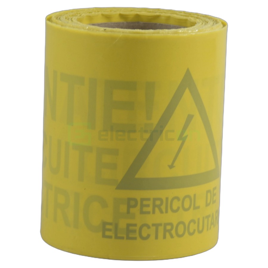 Bandă de avertizare & delimitare „CIRCUITE ELECTRICE” - lățime 150 mm , lungime 100 metri, galben (inscripționată) - EMEE150