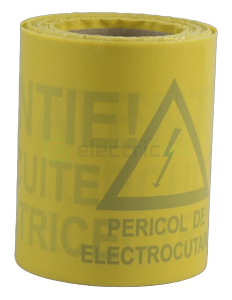 Bandă de avertizare & delimitare „CIRCUITE ELECTRICE” - lățime 150 mm , lungime 100 metri, galben (inscripționată) - EMEE150