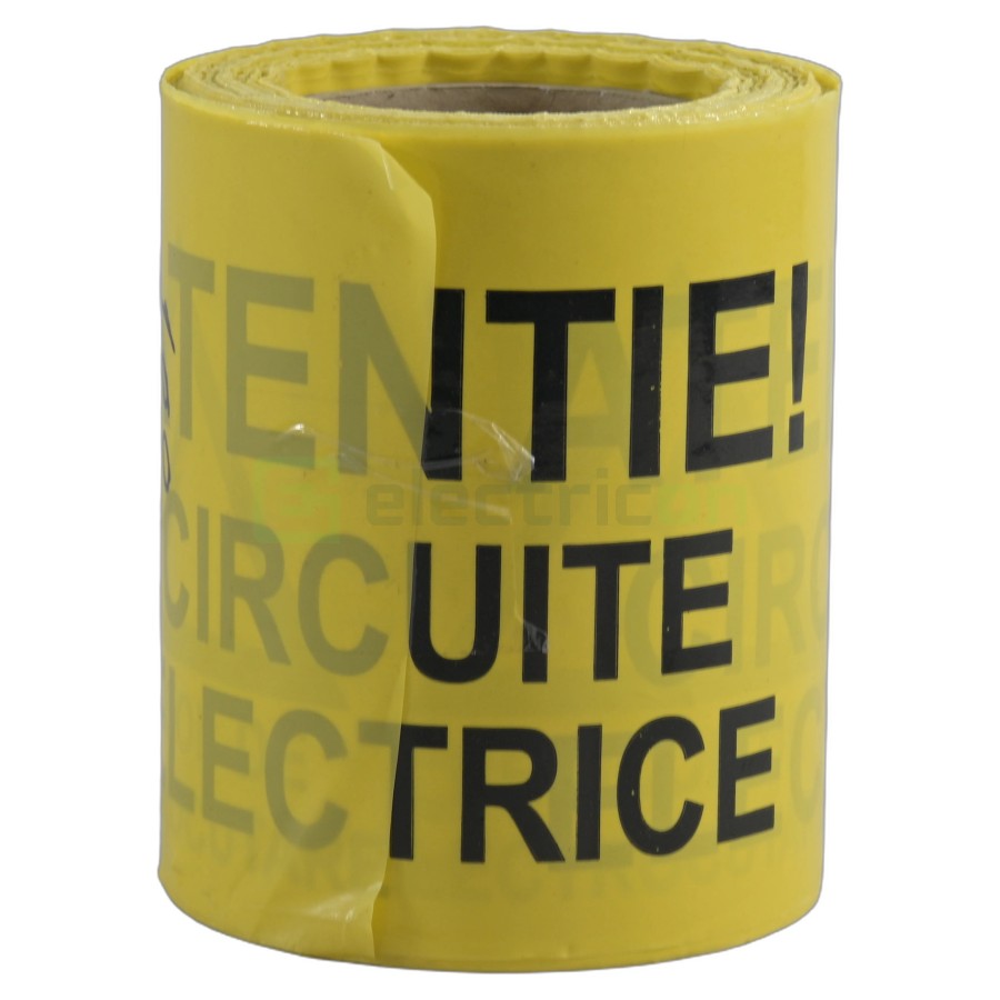 Bandă de avertizare & delimitare „CIRCUITE ELECTRICE” - lățime 150 mm , lungime 100 metri, galben (inscripționată) - EMEE150