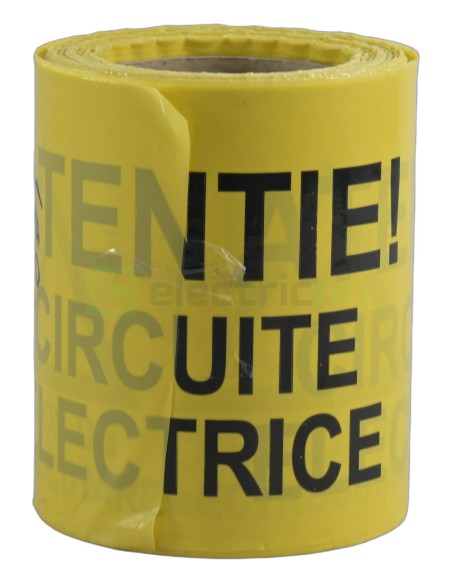 Bandă de avertizare & delimitare „CIRCUITE ELECTRICE” - lățime 150 mm , lungime 100 metri, galben (inscripționată) - EMEE150