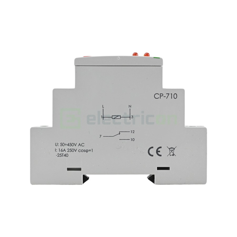 Releu control și monitorizare tensiune - monofazat - reglabil 150-270VAC 1ND 16A F&F Filipowski - CP-710