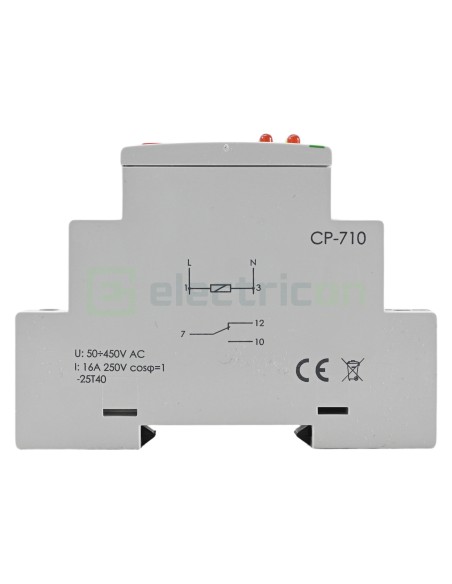 Releu control și monitorizare tensiune - monofazat - reglabil 150-270VAC 1ND 16A F&F Filipowski - CP-710