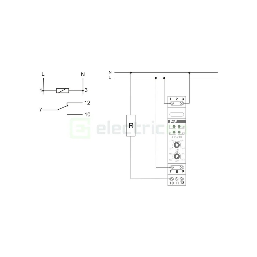 Releu control și monitorizare tensiune - monofazat - reglabil 150-270VAC 1ND 16A F&F Filipowski - CP-710