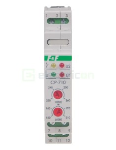 Releu control și monitorizare tensiune - monofazat - reglabil 150-270VAC 1ND 16A F&F Filipowski - CP-710