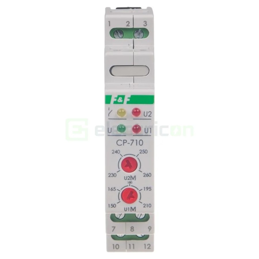 Releu control și monitorizare tensiune - monofazat - reglabil 150-270VAC 1ND 16A F&F Filipowski - CP-710